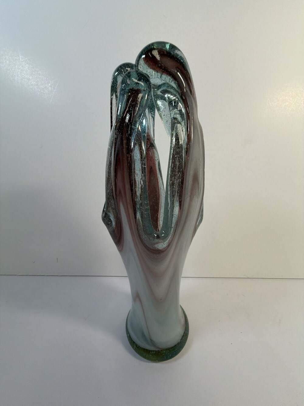Vintage Murano Style Art Glass Hand Blown Swirl Vase 9.5 Inch